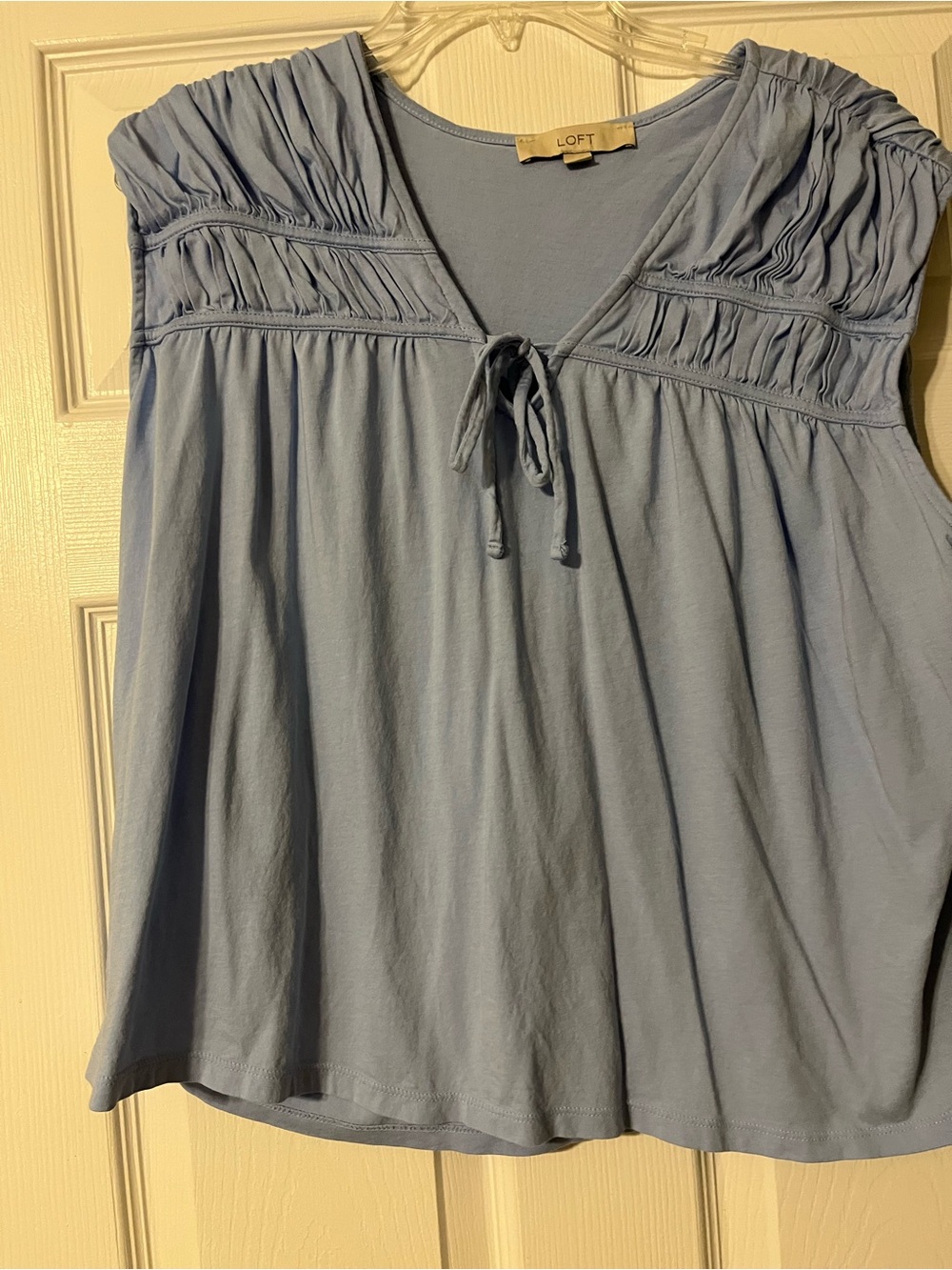 LOFT Powder Blue Smocked Shoulder Tie-Front Tunic Top